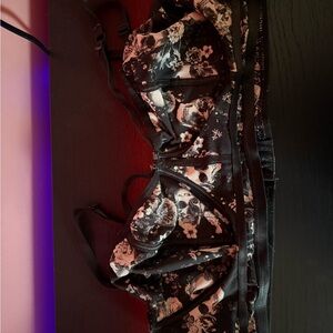 Torrid Black and White Floral Skull Bra